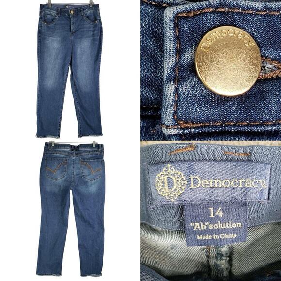 Democracy Jeans Ab Solution Womens Size 14 Blue Denim High Rise Straight - Picture 1 of 11